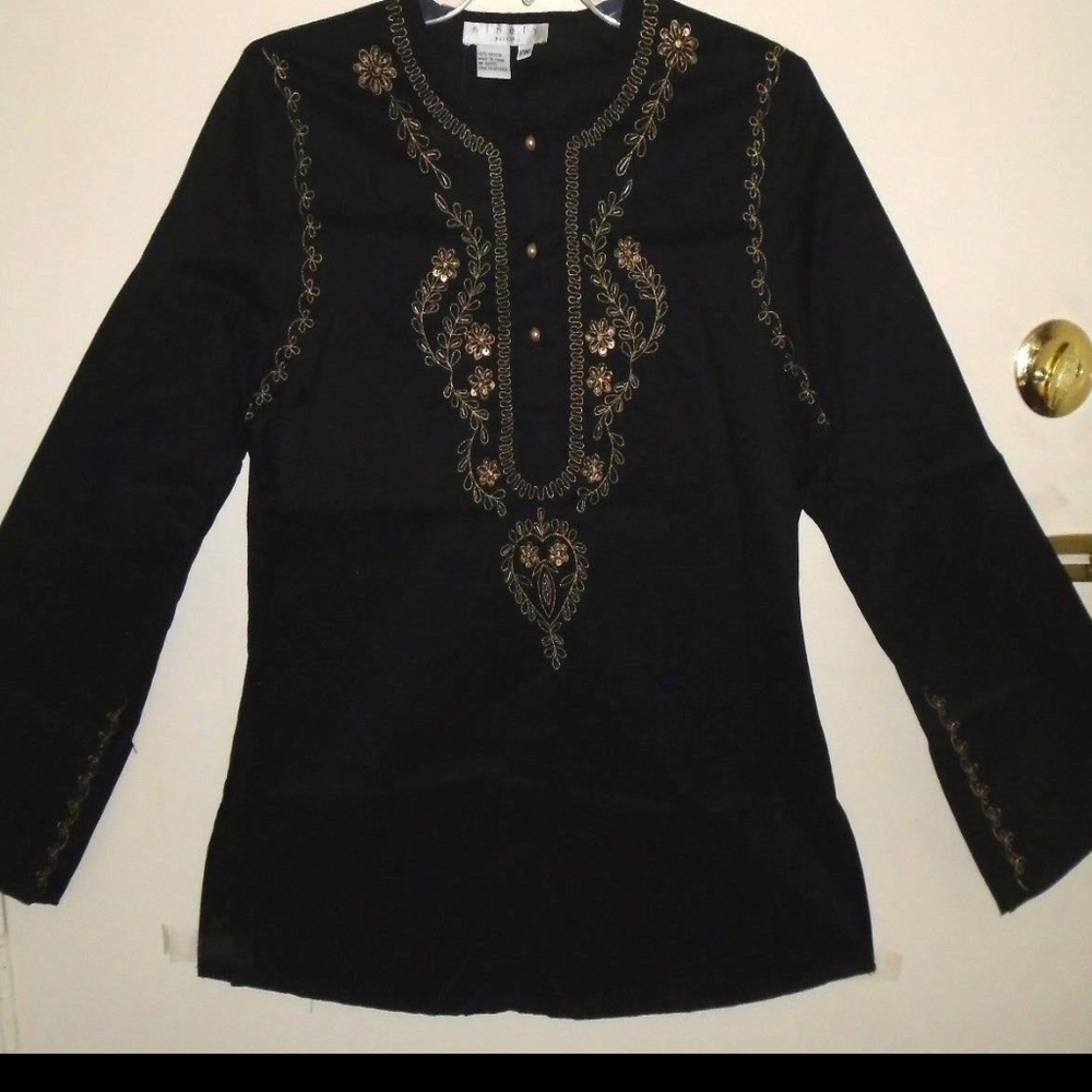 Vintage Beautifully Designed Cute Gold Peasant Beaded Sequin Embellish Top - Picture 3 of 11